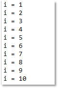 for循環輸出1~10